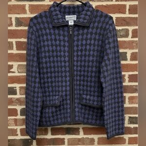 Pendleton Wool Blend Full Zip Sweater Jacket Womens Med Purple Gray Diamond